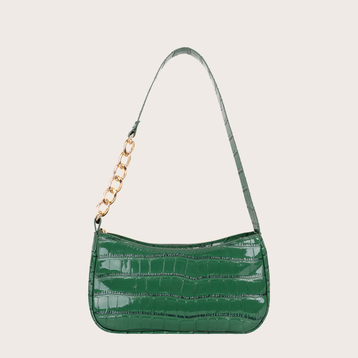 

Croc Embossed Baguette Bag, Green