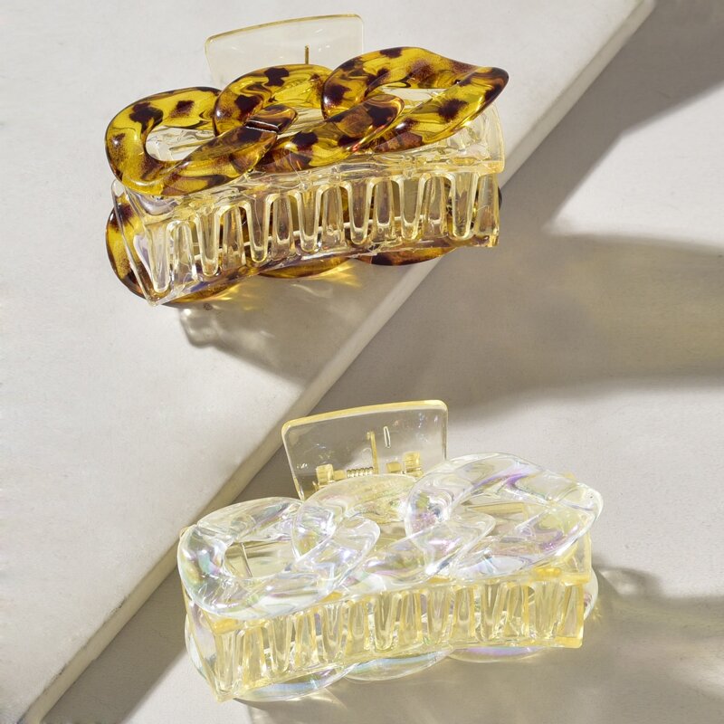 

2pcs Leopard & Clear Hair Claw, Multicolor