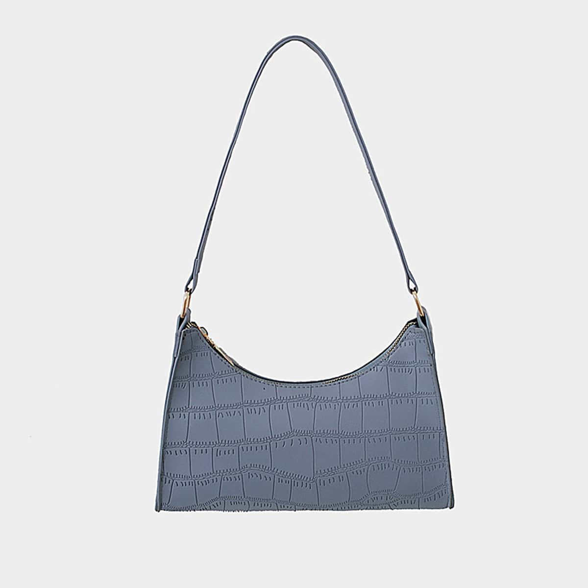 

Croc Embossed Baguette Bag, Blue
