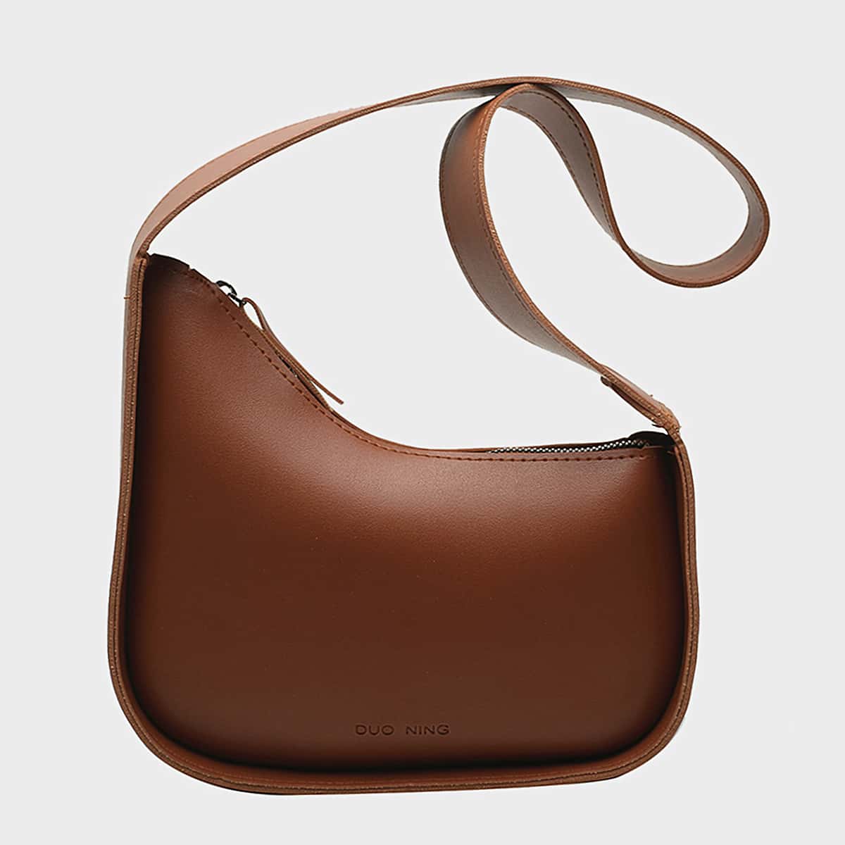 

Solid Zip Shoulder Bag, Brown
