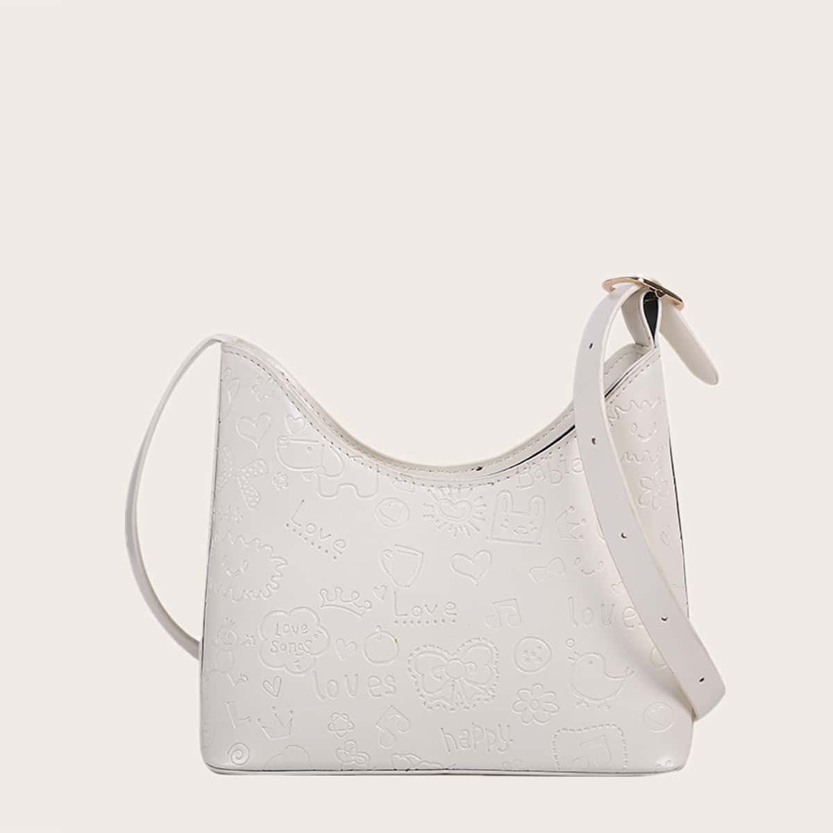 

Cartoon Embossed Baguette Bag, White