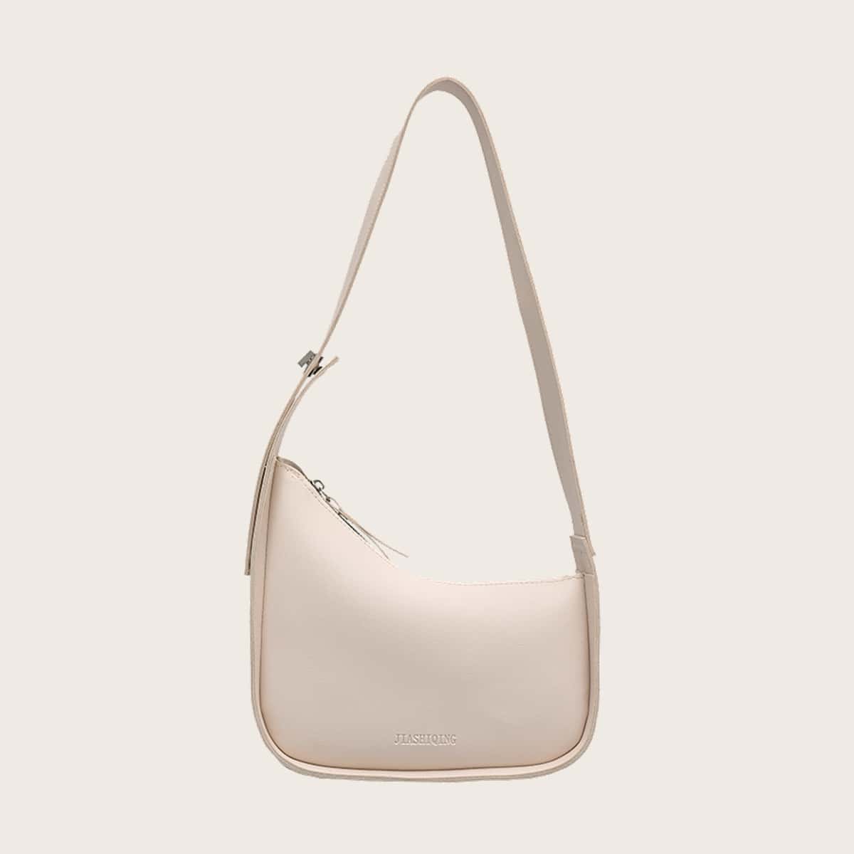 

Solid Zip Shoulder Bag, White