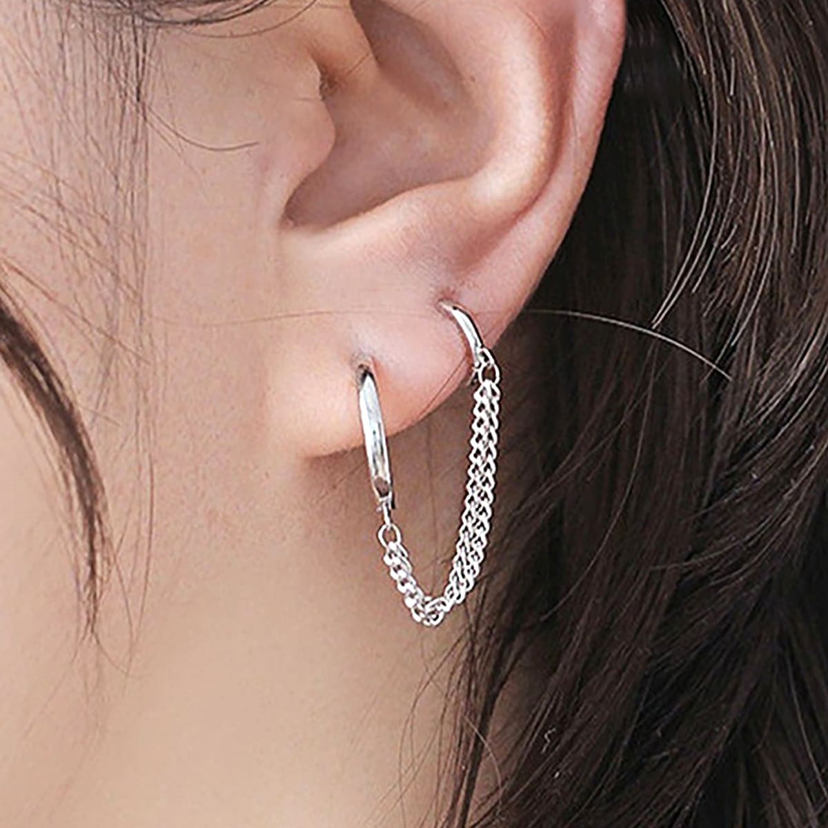 

1pc Chain Linked Earring, Silver