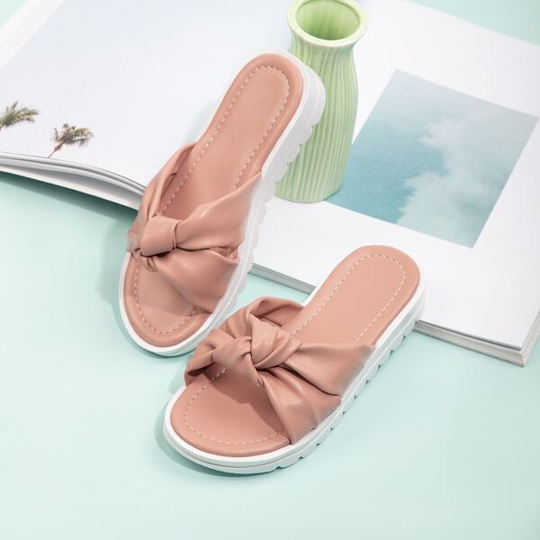

Girls Knot Decor Slides, Pink