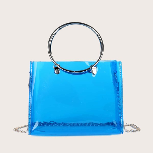 

Girls Clear Ring Handle Satchel Bag, Blue