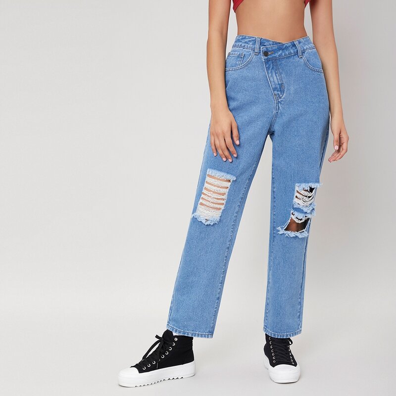 

High Waisted Ripped Jeans, Medium wash