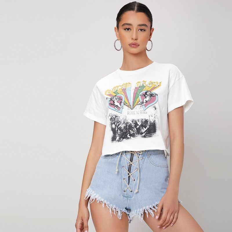 

Raw Hem Lace Up Waist Denim Shorts, Light wash