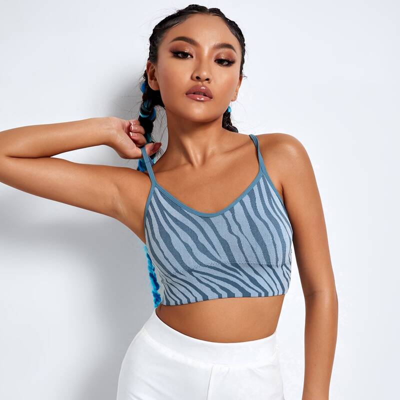 

Zebra Striped Medium Support Sports Bra, Dusty blue