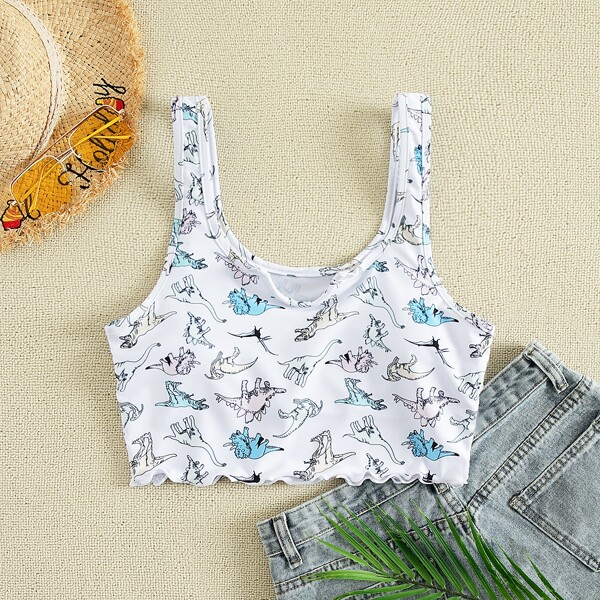 

Dinosaur Random Print Bikini Swimsuit, White
