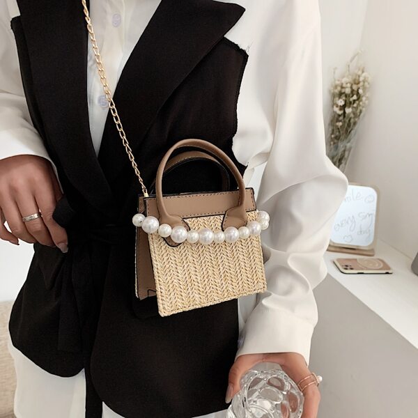 

Mini Faux Pearl Decor Satchel Bag, Khaki