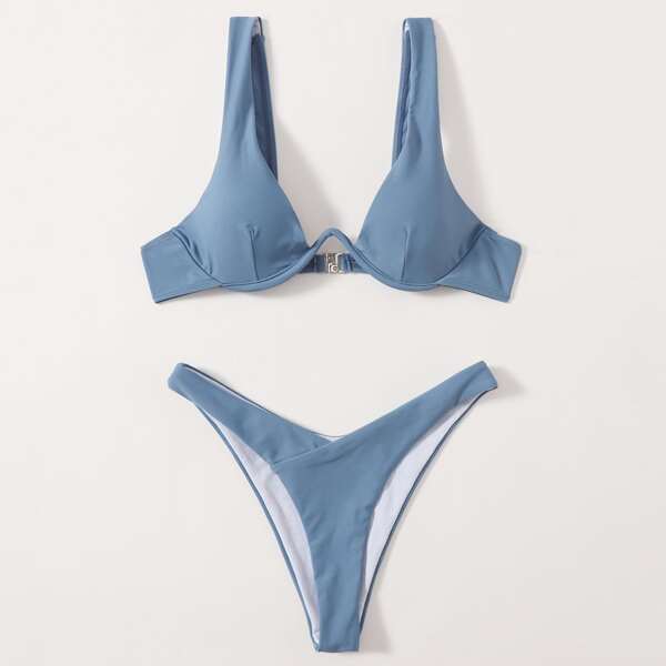 

Underwire High Cut Bikini Swimsuit, Dusty blue