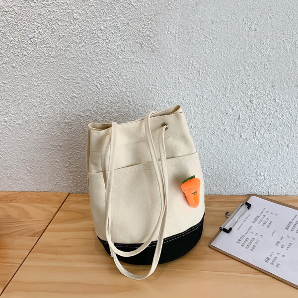 

Fruit Decor Bucket Bag, Beige
