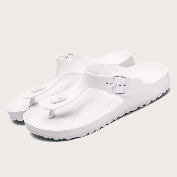 

Buckle Decor Thong Footbed Sandals, White