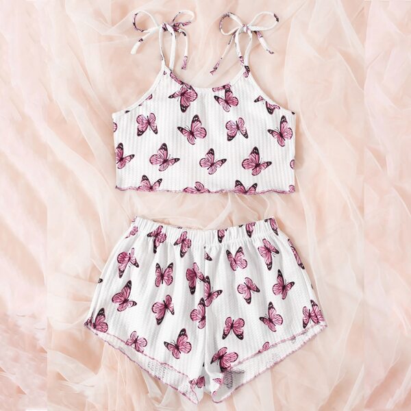 

Butterfly Print Knotted Cami Pajama Set, Multicolor