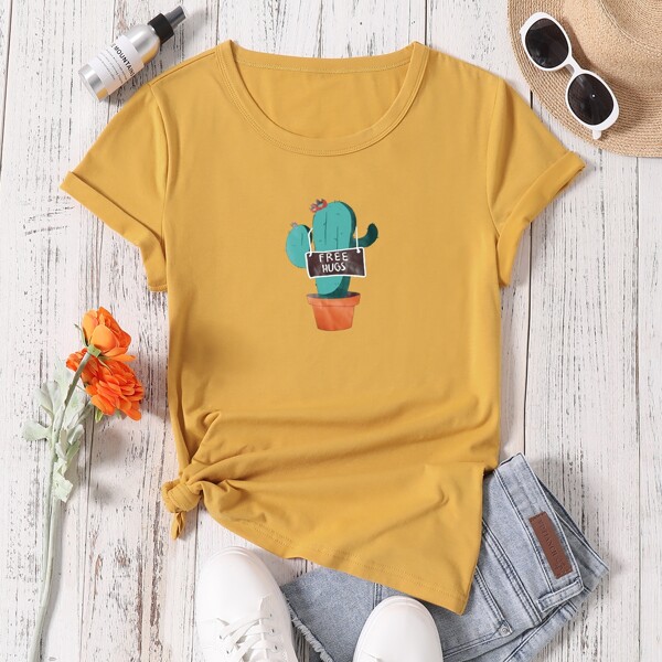 

Cactus And Slogan Graphic Tee, Yellow