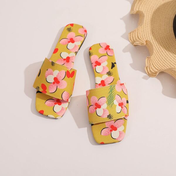 

Floral Slide Sandals, Yellow