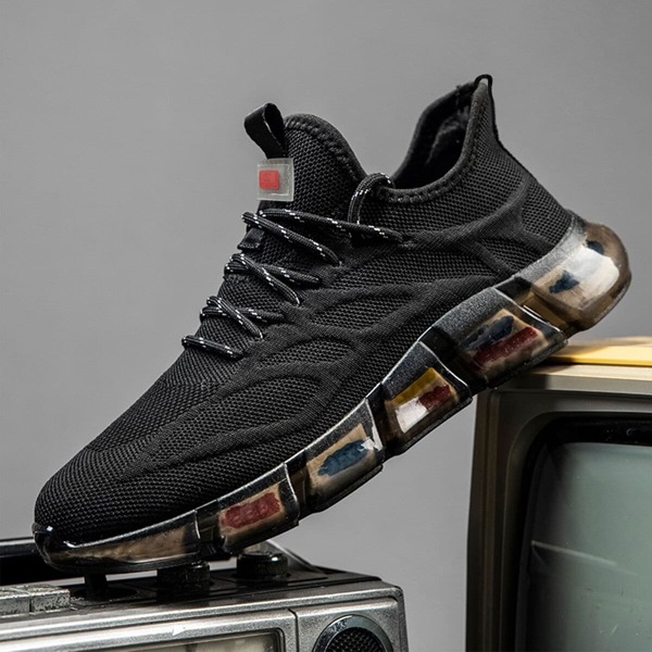 

Men Lace Up Decor Knit Running Shoes, Black