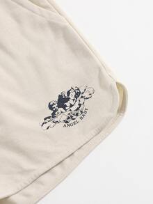 Angel And Letter Graphic Crop Tank Top With Shorts - Beige - View 5