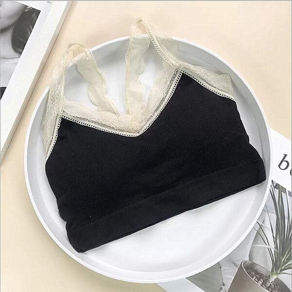

Girls Contrast Lace Cami Bra, Black