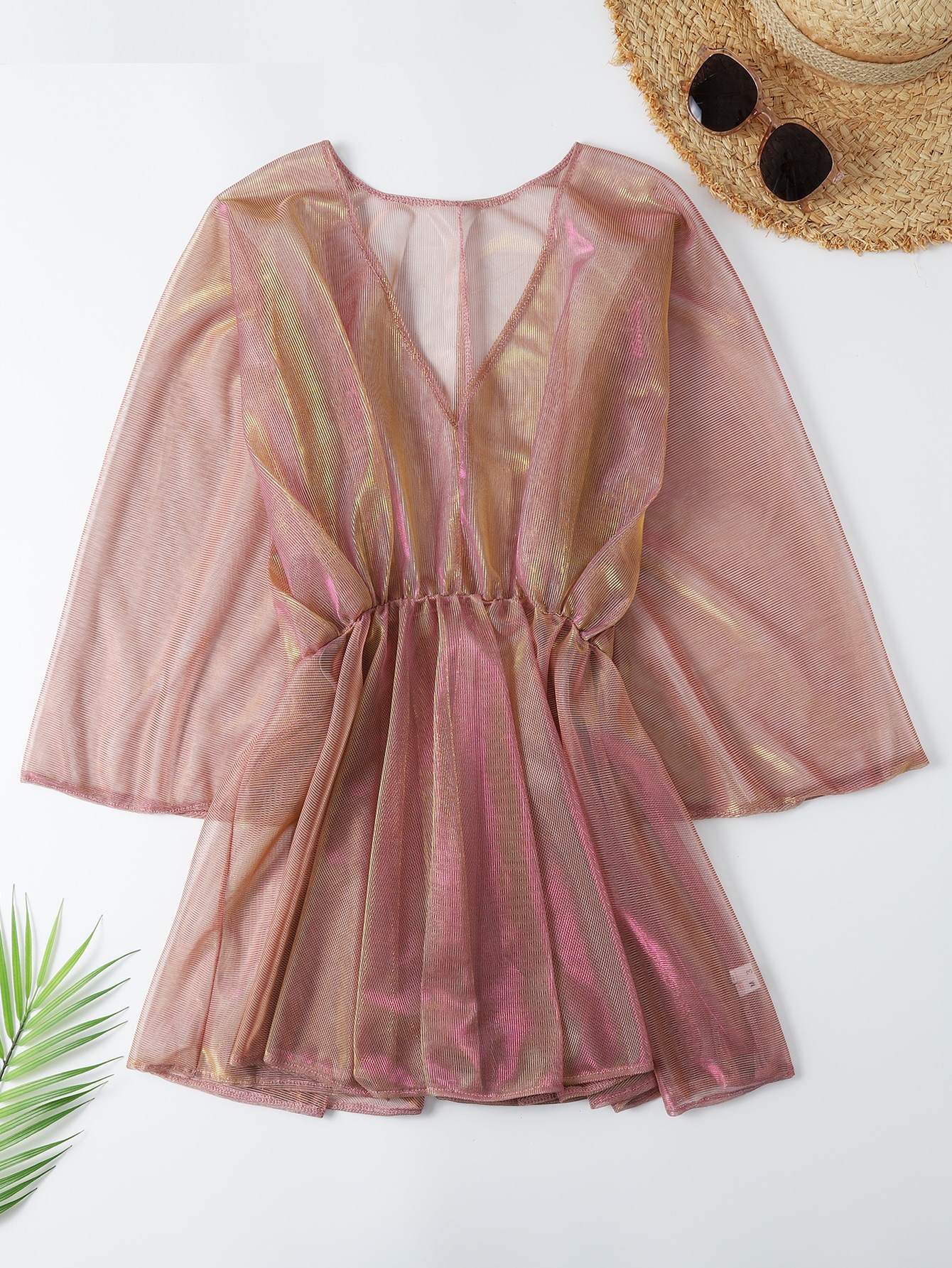 Metallic Sheer Cover Up Dress SHEIN USA