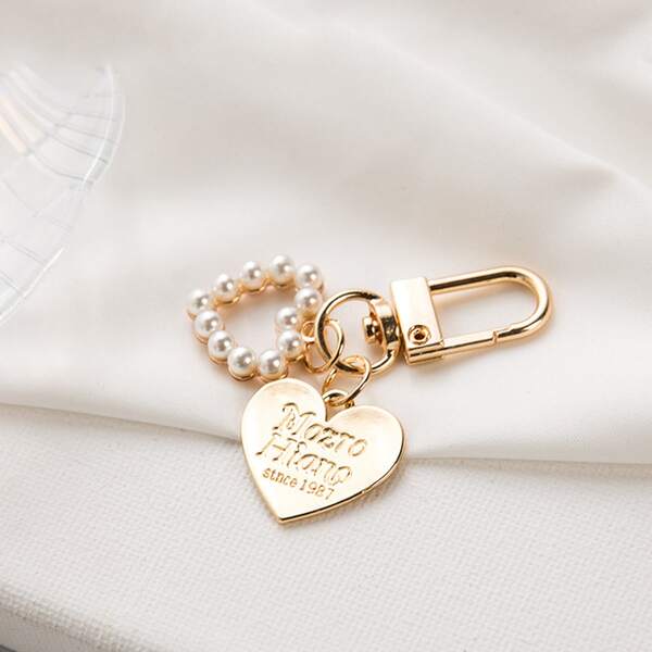 

Girls Faux Pearl Decor Heart Bag Charm, Gold