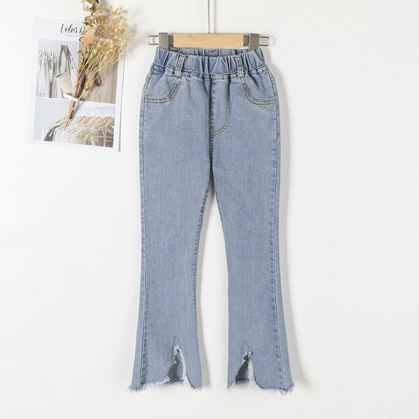 

Girls Raw Trim Flare Leg Jeans, Medium wash