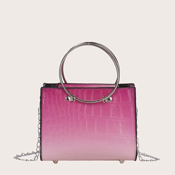 

Ombre Croc Embossed Satchel Bag, Pink