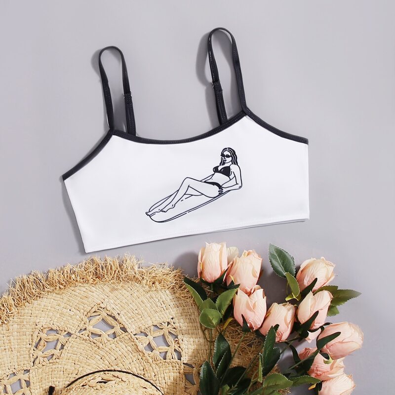 

Figure Print Bikini Top, White