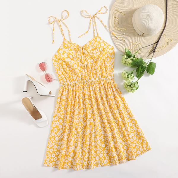 

Plus Allover Floral Knot Cami Dress, Yellow