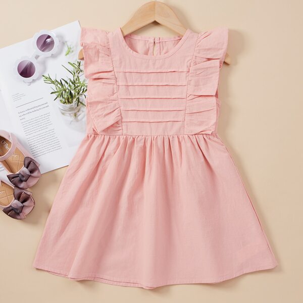 

Toddler Girls Ruffle Trim Smock Dress, Pink
