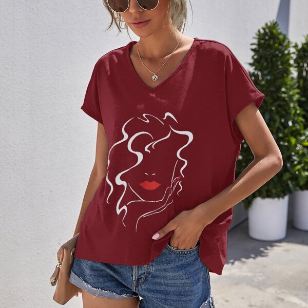 

Abstract Figure Graphic V-neck Tee, Burgundy