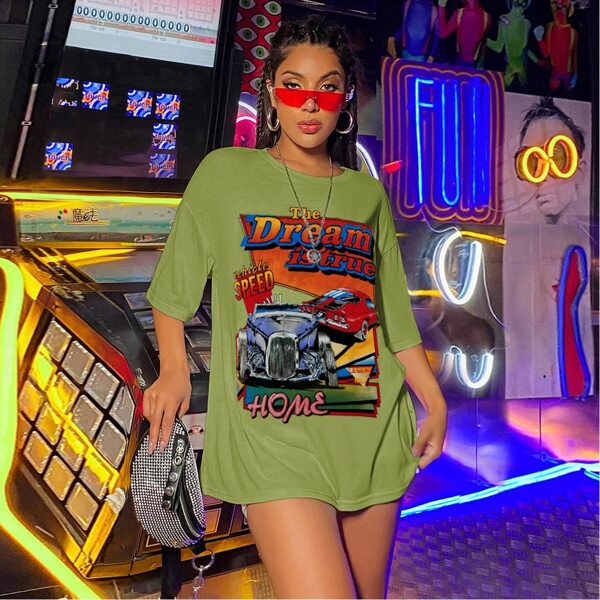 

Car And Slogan Graphic Boyfriend Tee, Lime green