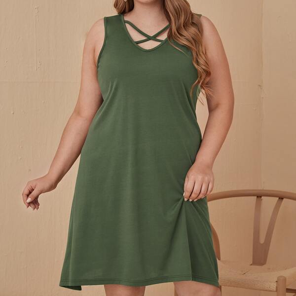 

Plus Criss Cross Tank Dress, Army green