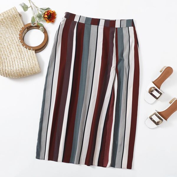 

Plus Striped Slit Skirt, Multicolor
