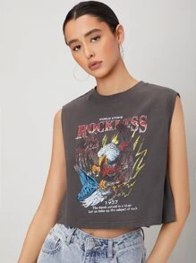 Muchica 標語和老鷹圖案背心上衣 - 深灰色 - 查看 1