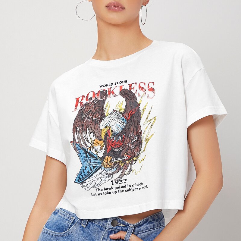 

Slogan and Eagle Print Top, White