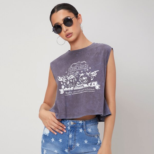 

Slogan Graphic Tank Top, Grey