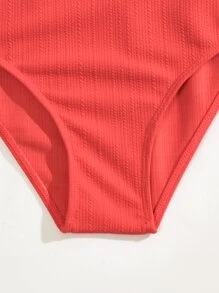 SHEIN Swim 荷葉邊連身泳裝 - 西瓜粉 - 查看 7
