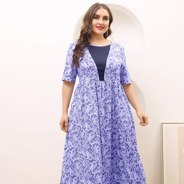 

Plus Paisley Print Smock Dress, Purple