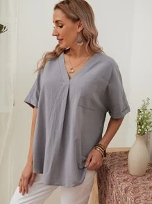 SHEIN 口袋捲邊衣 - 灰色 - 查看 1