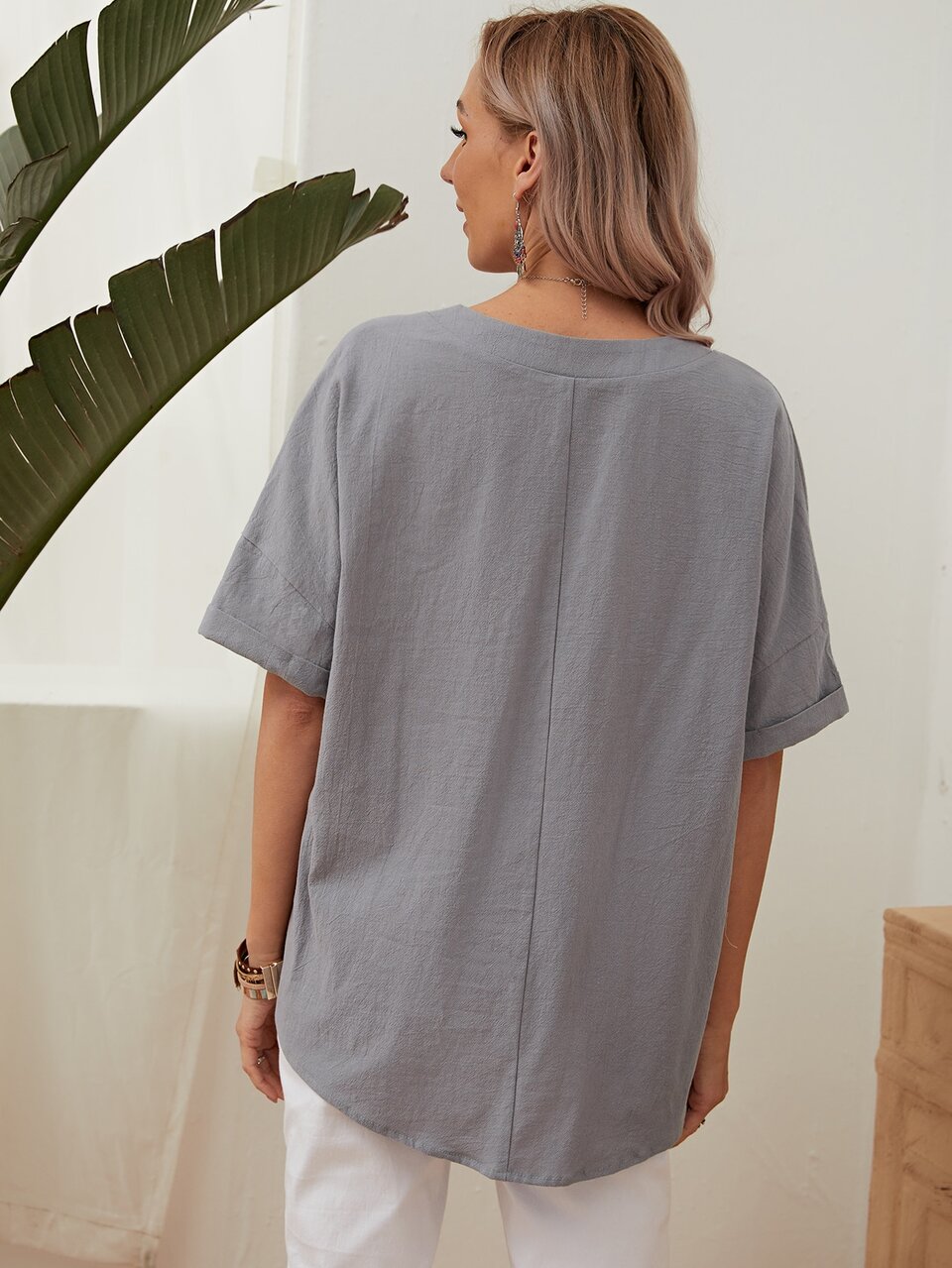 Pocket Front Cuffed Top
