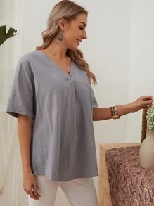 SHEIN 口袋捲邊衣 - 灰色 - 查看 3