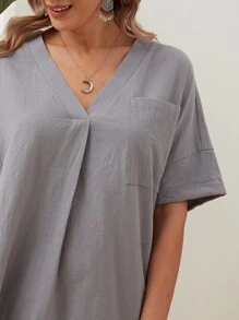 SHEIN 口袋捲邊衣 - 灰色 - 查看 4