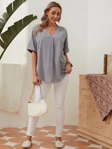 SHEIN 口袋捲邊衣 - 灰色 - 查看 5