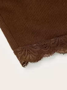 SHEIN EZwear Contrast Lace Crop Cami Top - Coffee Brown - View 3