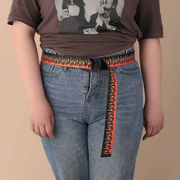 

135CM Plus Flame Print Tape Belt, Multicolor