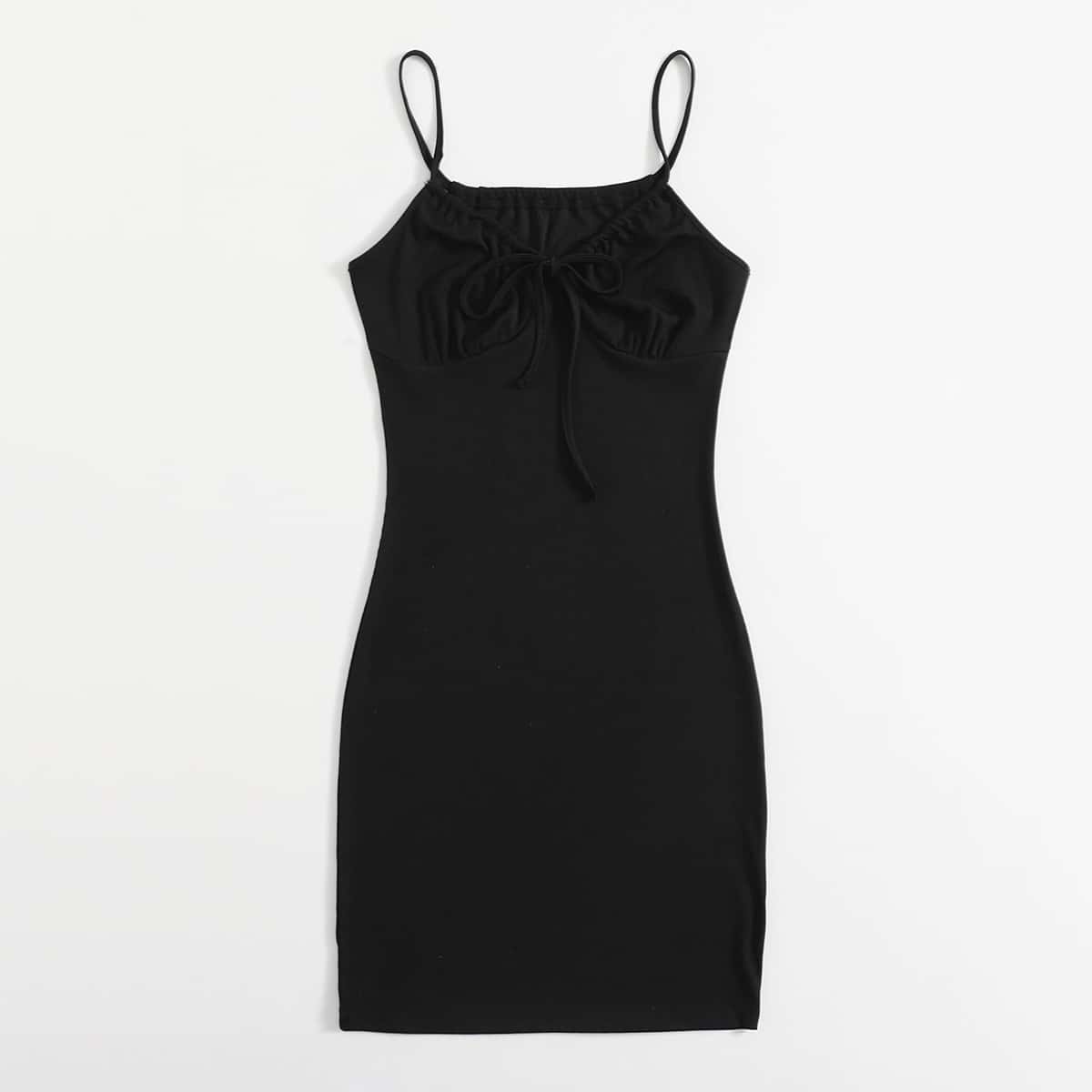 Solid Tie Front Cami Dress, Black