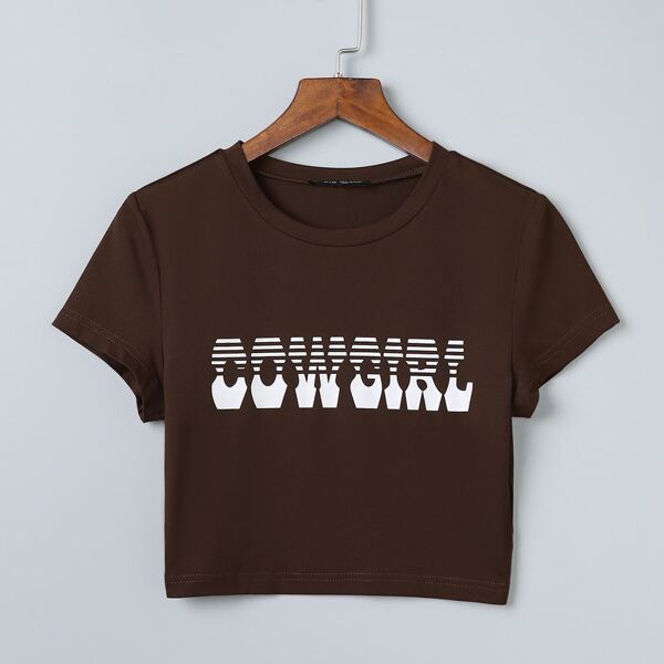 

Letter Graphic Crop Tee, Chocolate brown