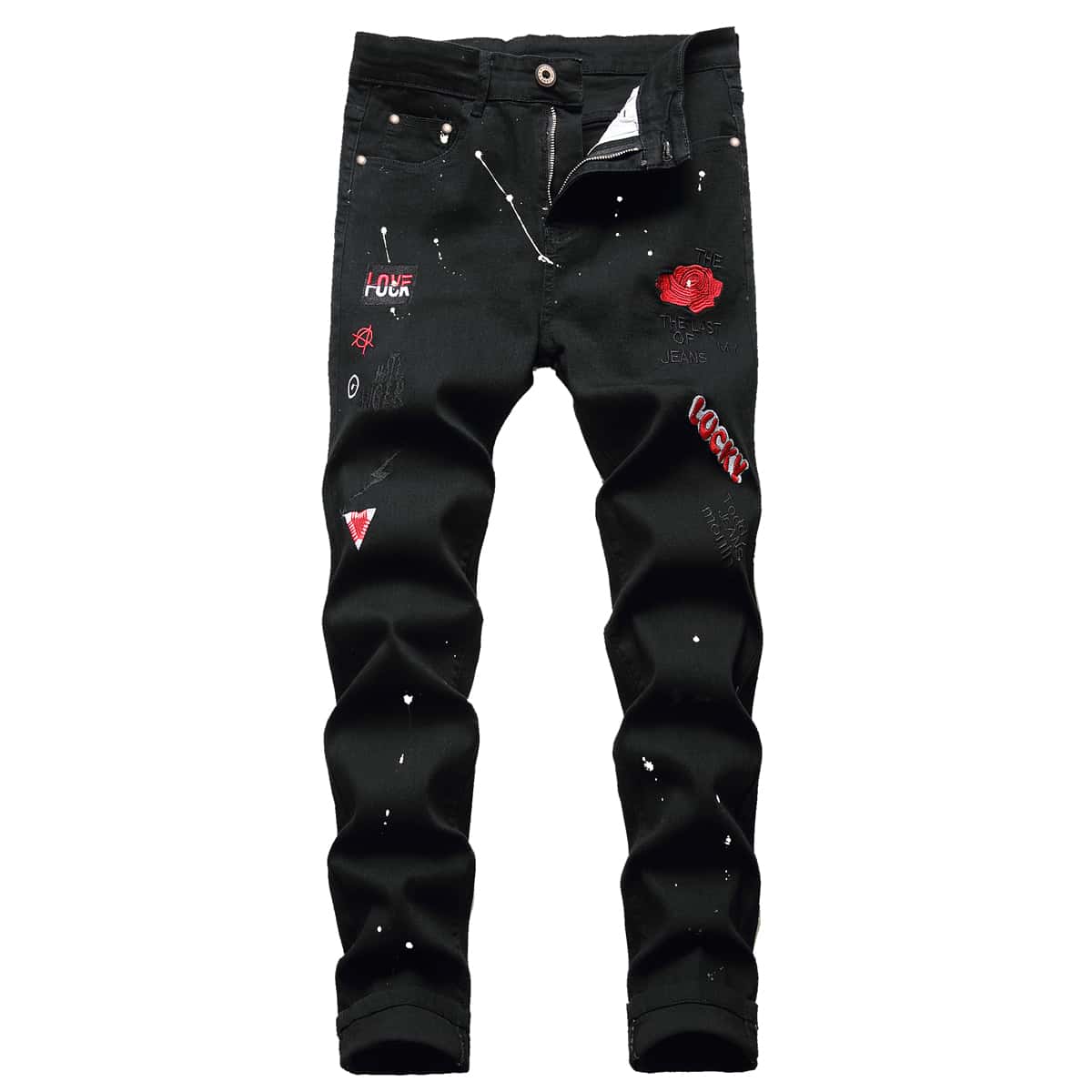

Guys Letter Rose Embroidery Jeans, Black