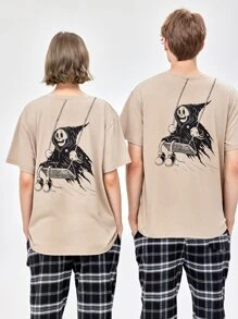 Brooksart Unisex 1pc Skull Graphic Tee - Khaki - View 6